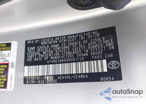 2009 Toyota Camry Le from USA, damaged, VIN 4T4BE46K69R081720